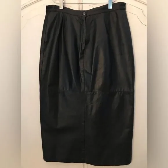Vintage Comint Black Leather Skirt Long Size 11/12 Made in Argentina - Picture 2 of 8